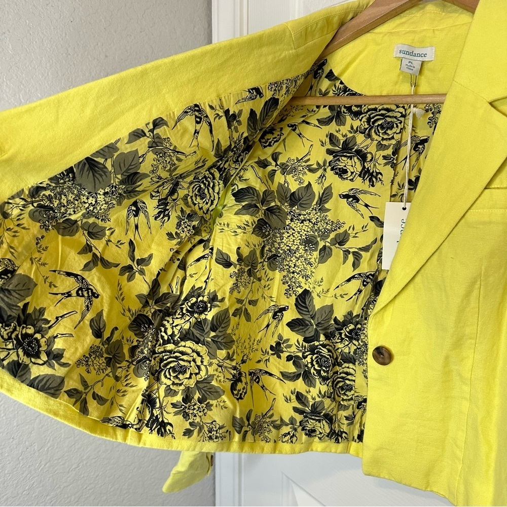 BNWT Sundance Yellow Linen Cotton Blend Clarice Tuxedo Blazer Sz PL Spring Chic - Picture 6 of 11